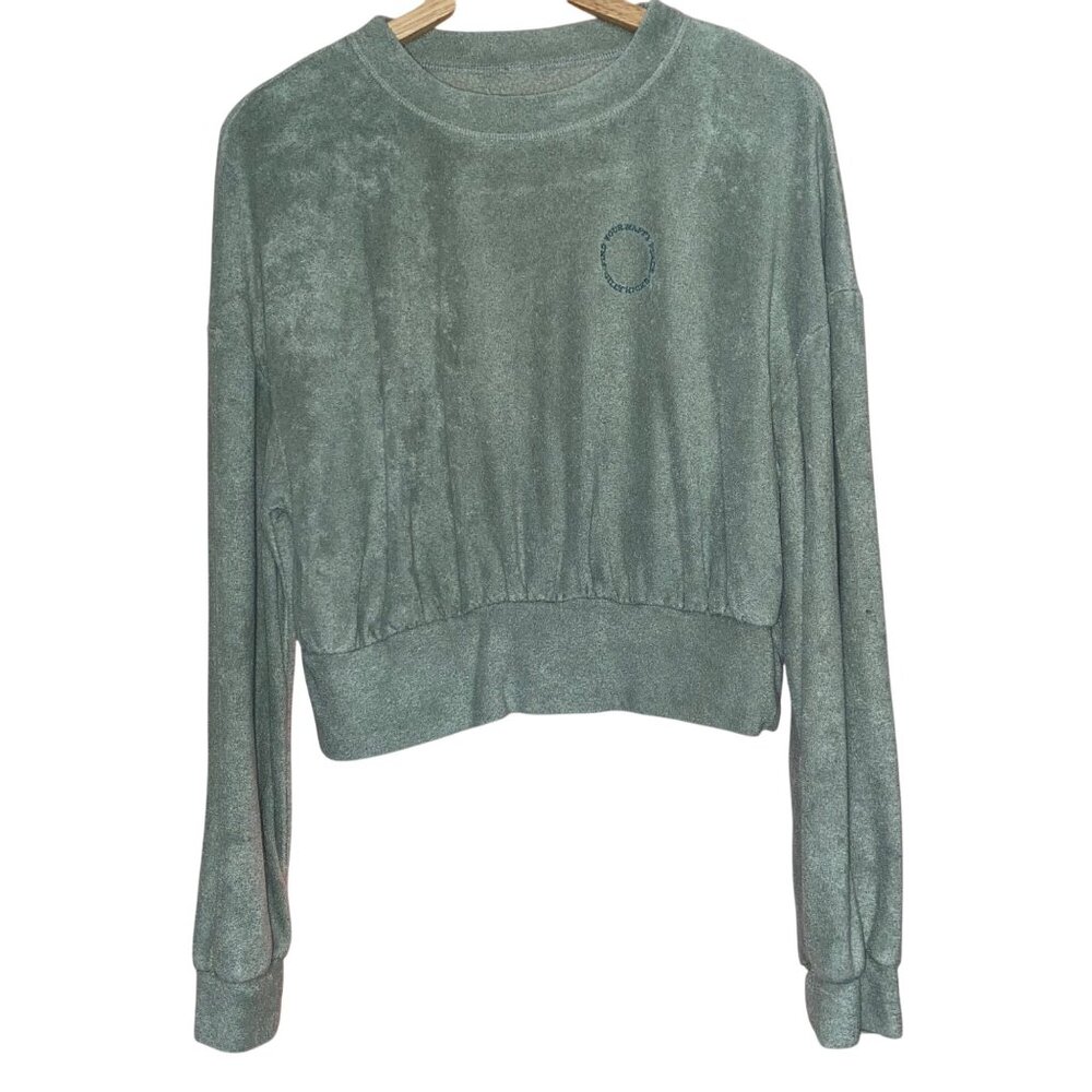 Gilly Hicks Womens Green Terry Cloth Cropped Sweatshirt Crewneck Long Sleeve M
